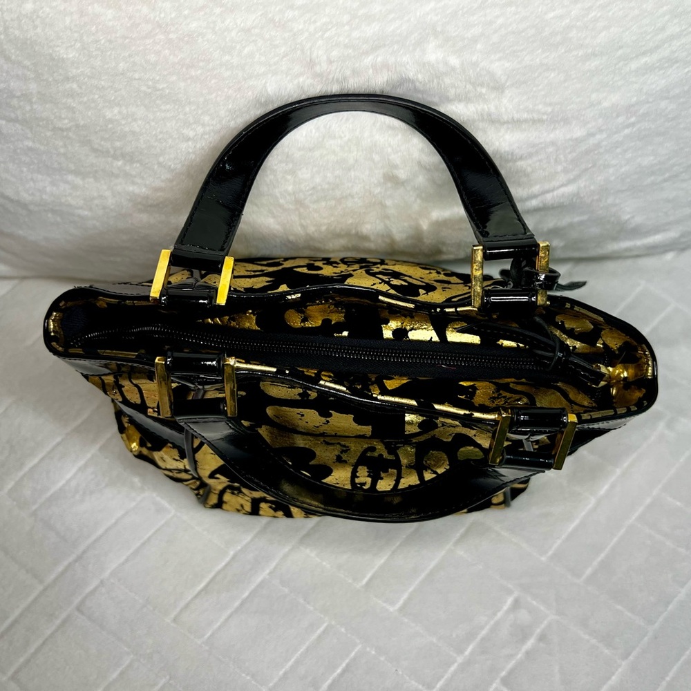 BRACCIALINI BLACK PATENT LEATHER AND GOLD HANDBAG MADE IN ITALY EUC - Picture 8 of 11